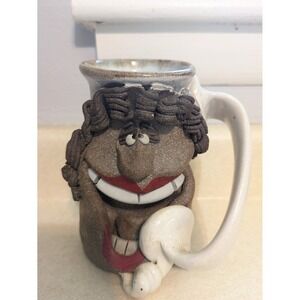 Vintage Mark Hines Funny Face Mug 3D Mom Wife On Phone Pottery Coffee Cup Quirky